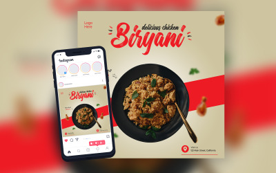 Szablon postu w mediach społecznościowych z kurczakiem Biryani Food