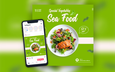 Zöld zöldségek tengeri ételek Instagram közösségi média sablon