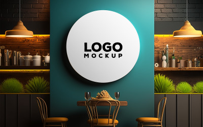Logotypmodell | En vit cirkel i lyxrestaurang | Sjung Logo Mockup.