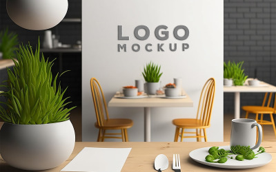 Mockup de quadro branco em restaurante | Maquete do logotipo de canto