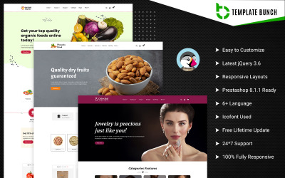 Organic Dry and Jewels – Адаптивна Prestashop тема для овочів електронної комерції