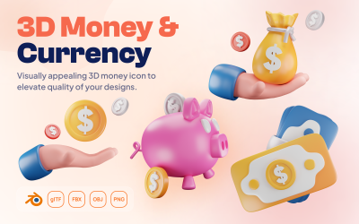 Mony - conjunto de ícones 3D de dinheiro e moeda