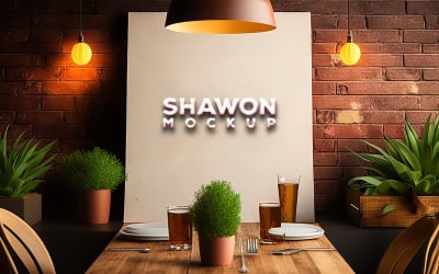 Shawon Mockup | Restaurant Sing Logo Mockup | White billboard &amp;amp; brick wall Background.