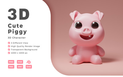 Plantilla de personaje cerdito lindo 3D