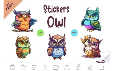Stickers Colorful Owl. Clipart. FREE.
