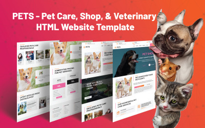 PETS - Modelo HTML para cuidados com animais de estimação, lojas e veterinários