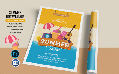 Plantilla de volante de invitación de fiesta de festival de verano. MS Word y Photoshop