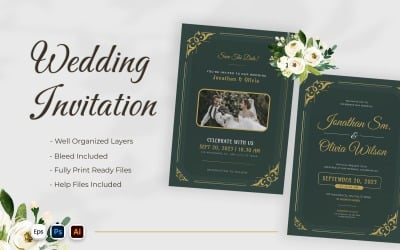 Groen concept bruiloft uitnodiging sjabloon