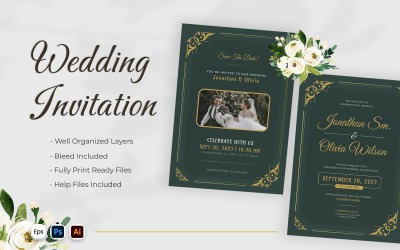 Yeşil Konsept Düğün Davetiyesi Şablonu