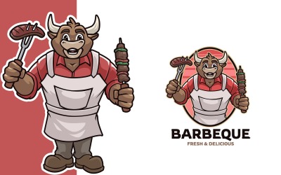 Barbekü Biftek Maskot Logo Şablonu