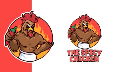 Modèle de logo de mascotte de logo de poulet épicé