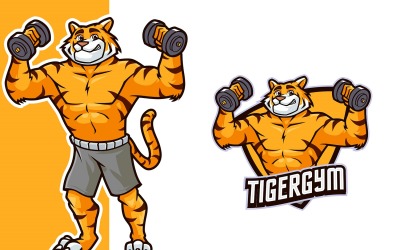 Modèle de logo de mascotte Tiger Gym