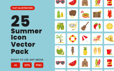 Conjunto de ilustrações de ícone 2D de verão Vol 1