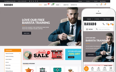 Ravado - Kawiarnia i sklep internetowy z napojami Motyw WooCommerce