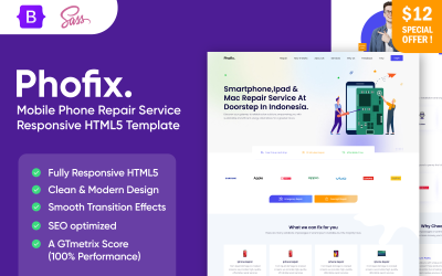 Phofix – Mobiltelefon-javítási szolgáltatás érzékeny HTML5-sablon