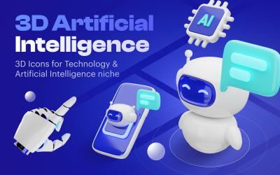 Artificiellt - Artificiell Intelligens 3D Ikonuppsättning