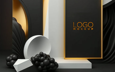 Maqueta de logotipo | Maqueta de marco negro | Imágenes de fondo geométrico