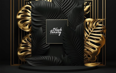 Maqueta de lujo negro | Maqueta de logotipo de Sing | Maqueta de fondo 3D geométrico de lujo