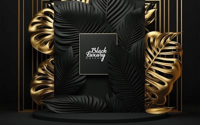 Maquete de luxo preto | Cante modelo de logotipo | Modelo de fundo 3D geométrico de luxo