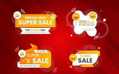 Vector verkoop banner promotie ingesteld sjabloon met gekleurde achtergrond en superaanbiedingen