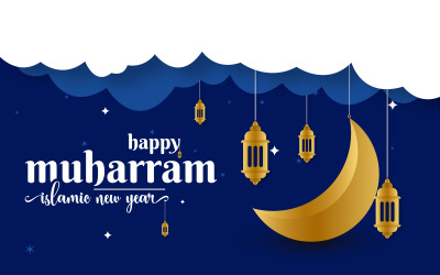 Feliz Muharram e design de pôster de ano novo islâmico