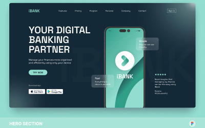 iBank - шаблон Figma раздела героя цифрового банкинга