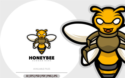 Honeybee maskot design tecknad logotyp mall