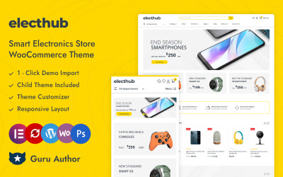 Electhub – магазин розумних електронних гаджетів Elementor WooCommerce адаптивна тема