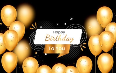 Birthday wish  Realistic golden balloon set with golden confetti  and balloon