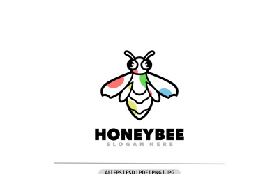 Logotipo de contorno de arte de línea de mascota de abeja