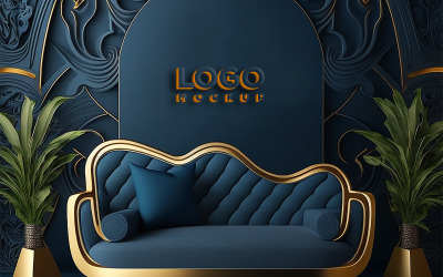 Maqueta de logotipo interior azul | Maqueta de logotipo de Sing | Fondo interior azul