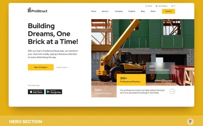 ProStruct – Építőipari Vállalat Hero Section Figma sablon