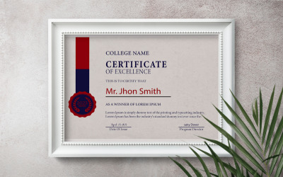 Modello di certificato di eccellenza del diploma