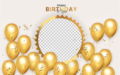 Birthday frame with Realistic  golden balloon set with golden confitty  style
