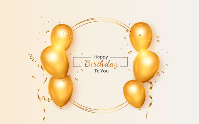 Birthday round frame with Realistic  golden balloon set with golden confitty