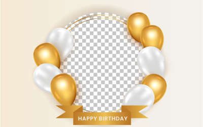 Cadre d&amp;#39;anniversaire avec ballon doré réaliste avec confitty doré