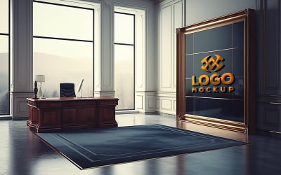 Glaswand-Logo-Mockup | Glaswandvitrinen-Mockup | Modell eines Glasgebäudes