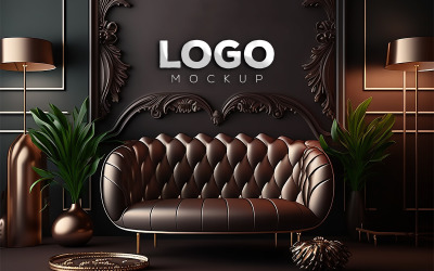 Maqueta de logotipo de metal | Interior de color marrón.