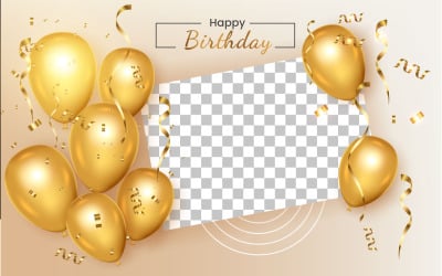 Moldura de aniversário com balão dourado realista com estilo confitty dourado