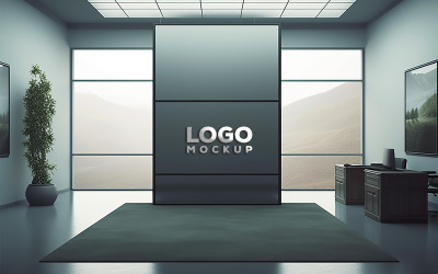Premium glazen wandlogo mockup | Mockup voor glazen gebouwen | Logomodel | Glas Metaal Logo Mockup