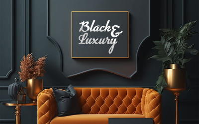 Sala de Estar de Luxo | Mockup interior de metal preto | Mockup preto e luxuoso