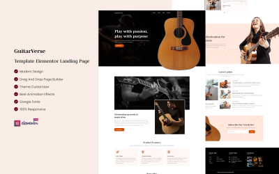 GuitarVerse - Цільова сторінка Elementor про гітару та музичне обладнання