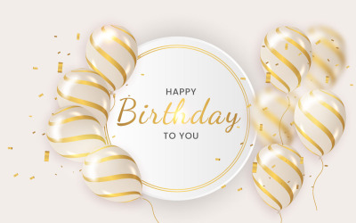 Birthday  banner design Happy birthday greeting text with elegant gold  balloon