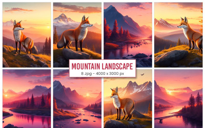 Paisaje de naturaleza de puesta de sol de montaña