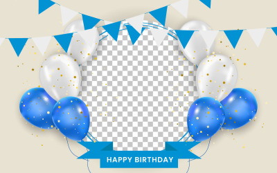 Birthday balloons banner design birthday greeting text with elegant blue and white  balloon concept