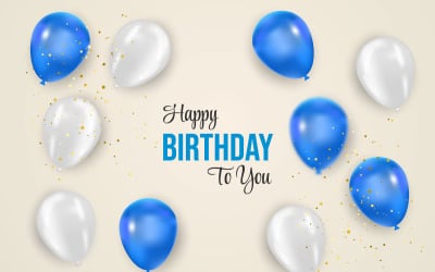 Birthday balloons banner design Happy birthday greeting text elegant blue and white  balloon
