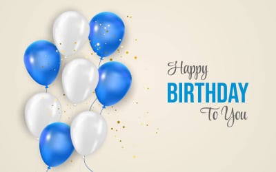 Birthday balloons banner design Happy birthday greeting text with elegant blue and white  balloon