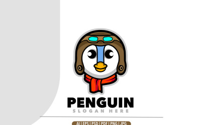 Pinguin-Kopf-Pilot-Cartoon-Maskottchen-Logo