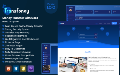 Transfoney - HTML-шаблон грошових переказів за допомогою картки