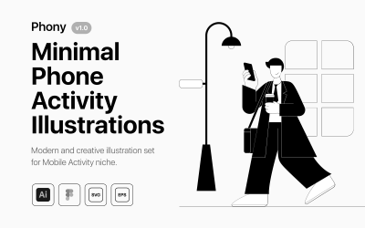 Falso - illustrazione minimalista di attività del telefono cellulare e di altri gadget